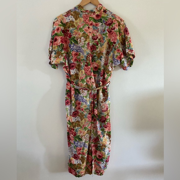 SOLD ELSEWHERE - 80s/90s floral earthy midi shirt dress w/ waist tie - S-L - Picture 6 of 7
